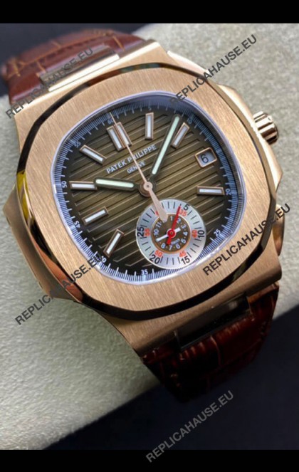 Patek Philippe Nautilus 5980/R Chronograph Rose Gold on 904L Steel Case in Brown Dial - 1:1 Mirror Replica