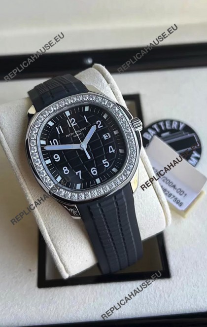 Patek Philippe Aquanaut 5267 Swiss Replica Black Dial in Stainless Steel Diamonds Bezel 38.5MM