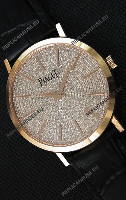 Piaget Altiplano G0A36128 Paved Diam Dial Swiss Quartz Replica Watch in Pink Gold Case