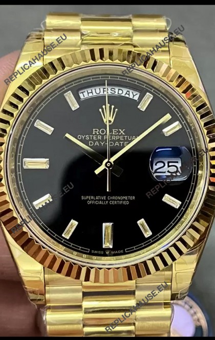 Rolex Day Date Presidential 18K Yellow Gold Watch 40MM - Black Dial 1:1 Mirror Quality