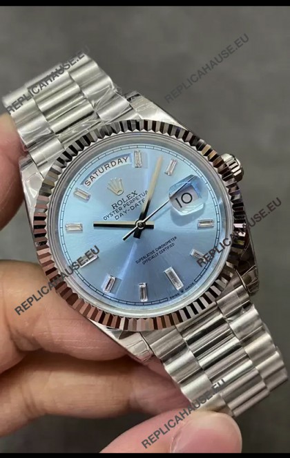 Rolex Day Date Presidential Stainless Steel ICE Blue Dial Watch 40MM - 1:1 Mirror Quality