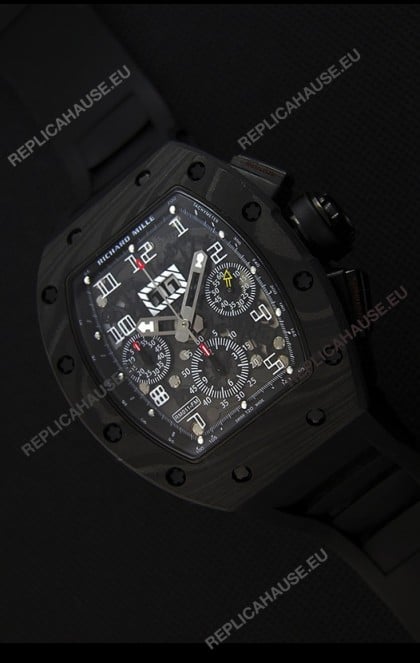 Richard Mille RM011-FM Felipe Massa One Piece Black Forged Carbon Case Watch in Black Strap