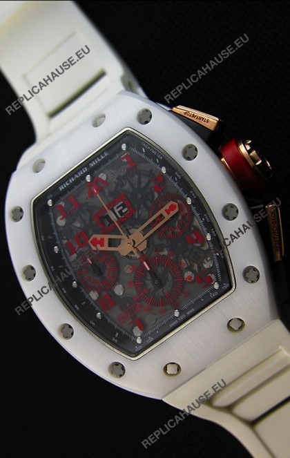 Richard Mille RM011-FM Felipe Massa White Ceramic Case Watch in White Strap