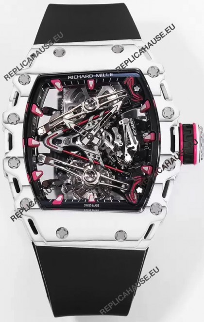 Richard Mille RM38-02 White Carbon Bubba Watson Black Rubber Tourbillon Movement 1:1 Mirror Replica