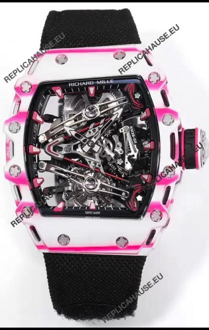 Richard Mille RM38-02 White/Pink Carbon Bubba Watson Black Nylon Tourbillon Movement 1:1 Mirror Replica