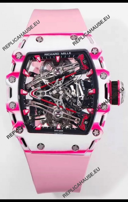 Richard Mille RM38-02 White/Pink Carbon Bubba Watson Pink Rubber Tourbillon Movement 1:1 Mirror Replica