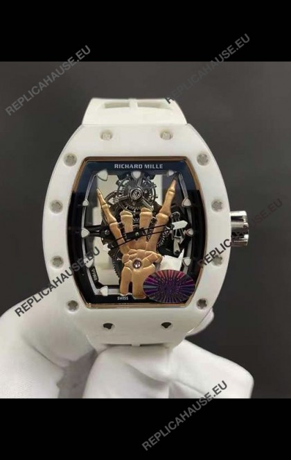 Richard Mille RM66 Flying Genuine Tourbillon White Ceramic White Strap Superclone Replica Watch 