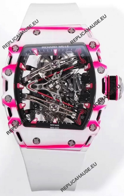 Richard Mille RM38-02 White/Pink Carbon Bubba Watson White Rubber Tourbillon Movement 1:1 Mirror Replica
