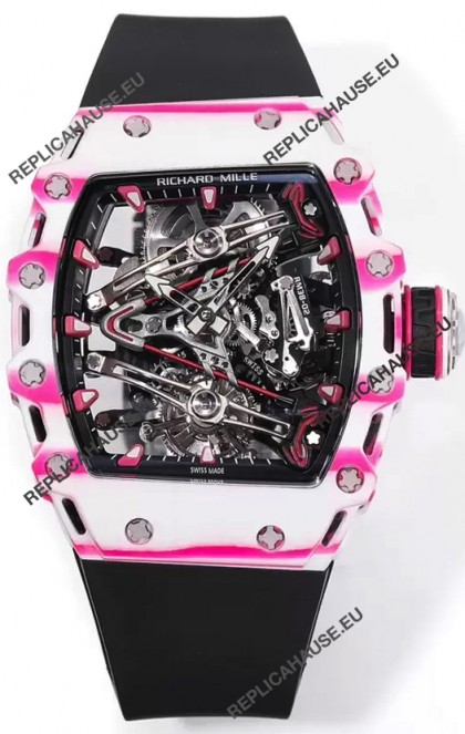 Richard Mille RM38-02 White/Pink Carbon Bubba Watson Black Rubber Tourbillon Movement 1:1 Mirror Replica