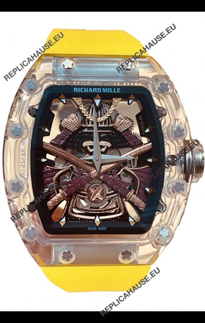 Richard Mille RM047 Samurai Genuine Tourbillon Watch Yellow Strap in Sapphires Casing 