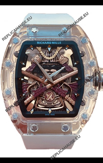 Richard Mille RM047 Samurai Genuine Tourbillon Watch White Strap in Sapphires Casing