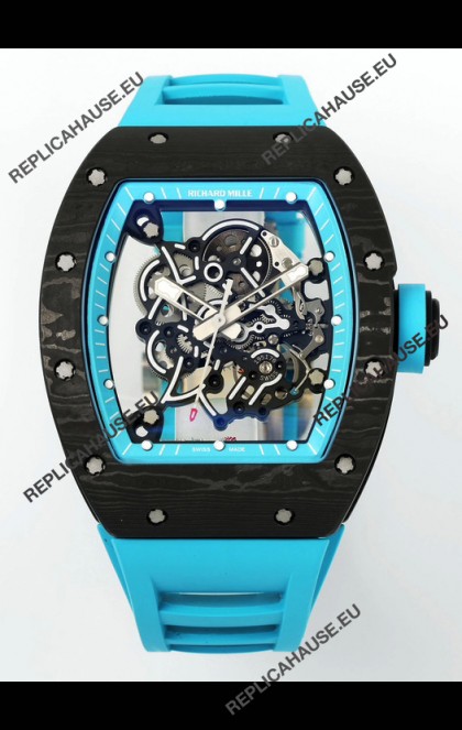 Richard Mille RM055 Black Carbon Casing Blue Rims 1:1 Superclone Genuine Tourbillon Watch 
