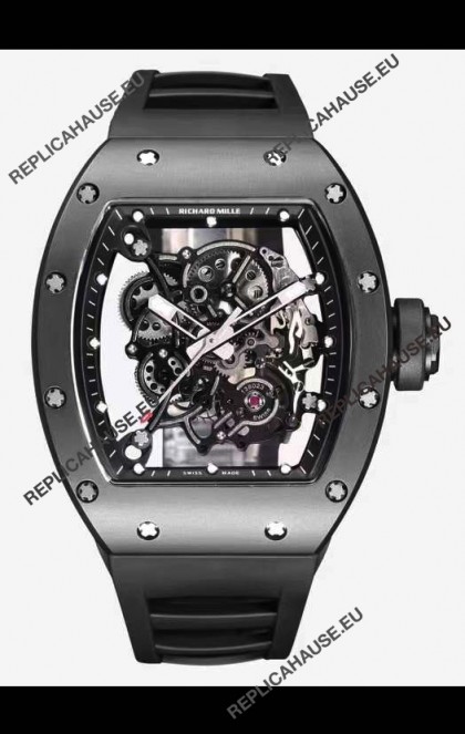 Richard Mille RM055 Black Ceramic Casing 1:1 Mirror Replica Watch in Black Strap