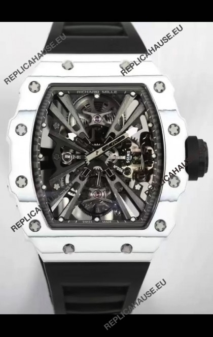 Richard Mille RM12-01 White Carbon Fiber Case Genuine Tourbillon Movement 1:1 Mirror Replica Watch