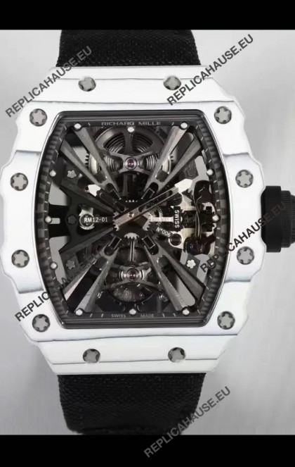 Richard Mille RM12-01 White Carbon Fiber Case Genuine Tourbillon Movement 1:1 Mirror Replica Watch
