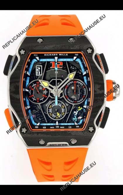 Richard Mille Super Clone RM65-01 Carbon Casing Replica Watch in Orange Strap 