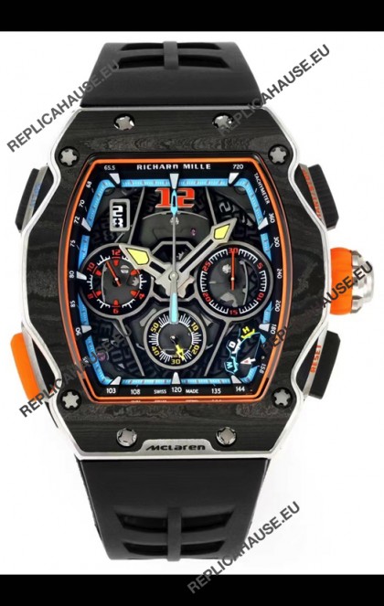 Richard Mille Super Clone RM65-01 Carbon Casing Replica Watch in Black Strap 