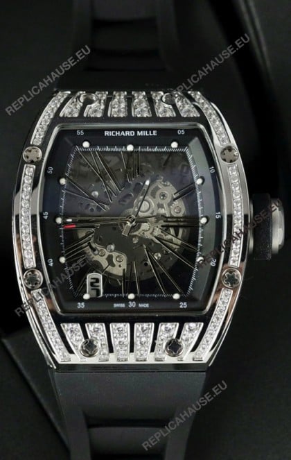 Richard Mille RM010 Stainless Steel Replica Watch in Black Strap