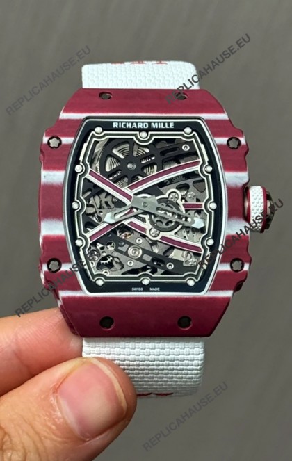 Richard Mille Super Clone RM67-02 Mutaz Barshim Red Carbon TPT 37 Grams Watch White Strap