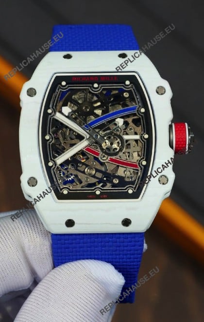 Richard Mille Super Clone RM67-02 Alexis Pinturault White Quartz TPT 37 Grams Watch Blue Strap