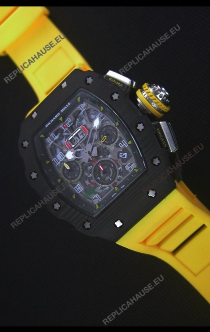 Richard Mille RM011-03 One Piece Black Forged Carbon Case Watch in Yellow Strap