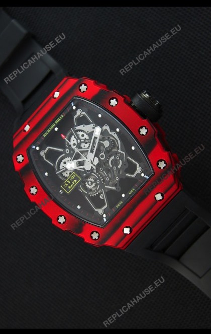 Richard Mille RM35-01 One Piece Red Forged Carbon Case Watch in Black Strap