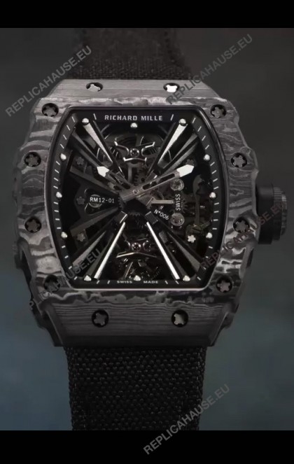 Richard Mille RM12-01 Carbon Fiber Case Genuine Tourbillon Movement 1:1 Mirror Replica Watch