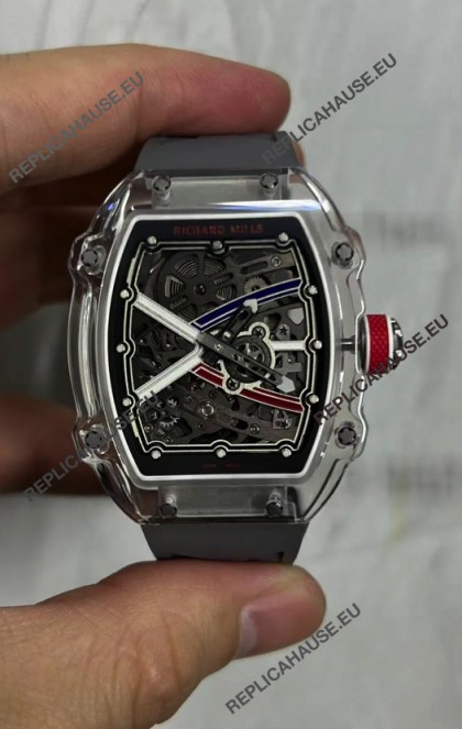 Richard Mille Super Clone RM67-02 Sapphires Casing Watch Grey Rubber Strap