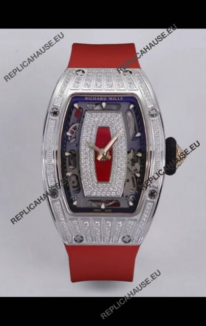 Richard Mille Super Clone RM07-01 Diamonds Paved 904L Steel Casing Automatic Replica Watch