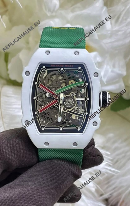 Richard Mille Super Clone RM67-02 White Quartz TPT 37 Grams Watch Green Strap