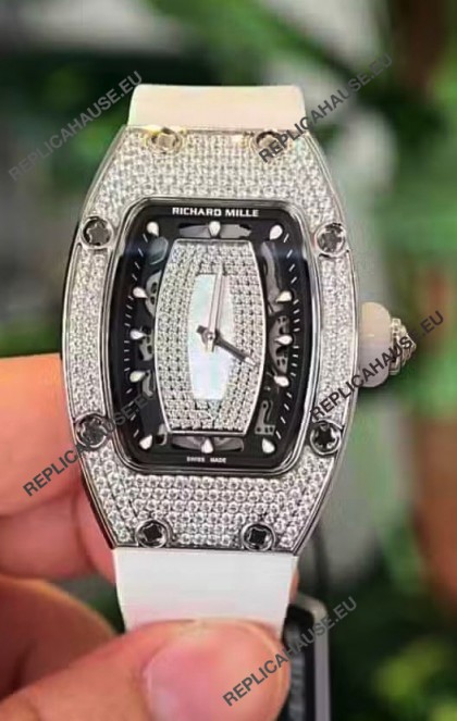 Richard Mille RM007 Diamonds Paved Black Dial 904L Steel Superclone Swiss Watch