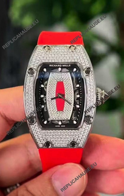 Richard Mille RM007 Diamonds Paved Black Dial 904L Steel Superclone Swiss Watch