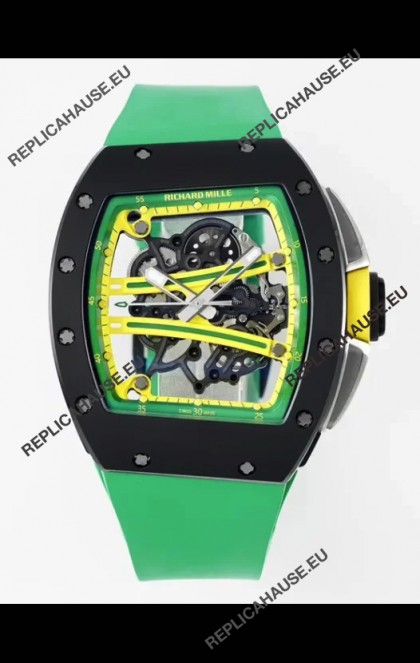 Richard Mille Super Clone RM61-01 Black Ceramic Green Strap Swiss Replica Watch
