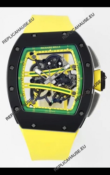Richard Mille Super Clone RM61-01 Black Ceramic Yellow Strap Swiss Replica Watch