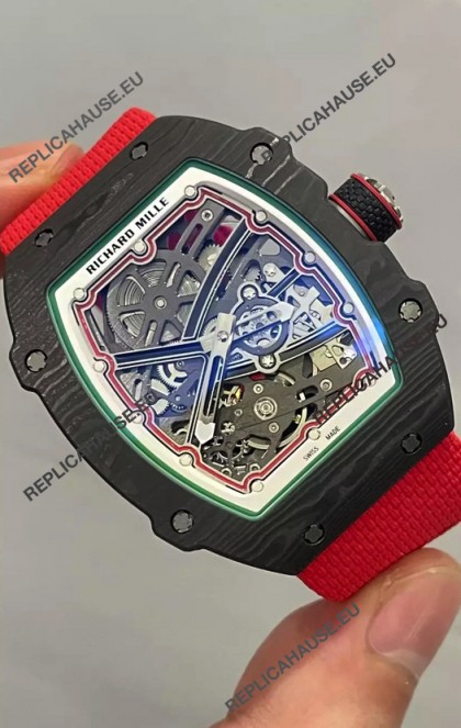 Richard Mille Super Clone RM67-02 Black Carbon TPT 37 Grams Watch Red Strap