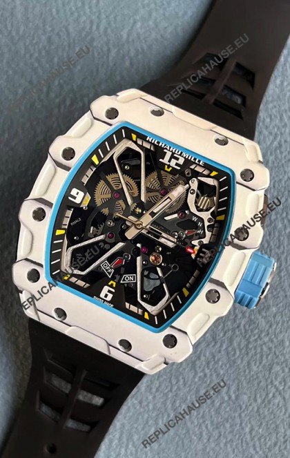 Richard Mille RM35-03 Rafael Nadal Edition White Carbon Fiber Casing 1:1 Mirror Replica Watch in Black Strap