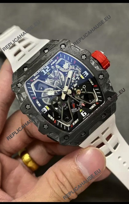 Richard Mille RM35-03 Rafael Nadal Edition Black Carbon Fiber Casing 1:1 Mirror Replica Watch in White Strap