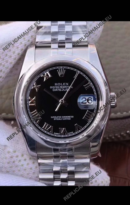 Rolex Datejust 36MM Cal.3135 Movement Swiss Replica Watch in 904L Steel Casing in Black Dial