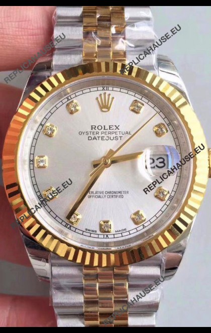 Rolex Datejust 41MM Cal.3135 Movement Swiss Replica Watch in 904L Steel Two Tone Casing Gold Dial