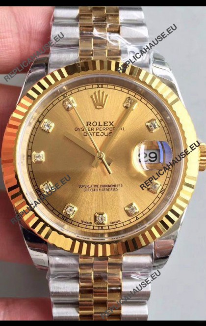 Rolex Datejust 41MM Cal.3135 Movement Swiss Replica Watch in 904L Steel Two Tone Gold Dial