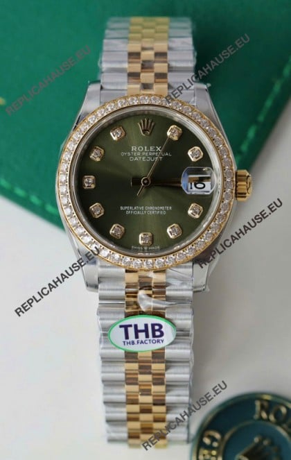 Rolex Datejust Cal.3235 Movement Super Clone Rose Gold 2 Tone 31MM Green Dial Watch 