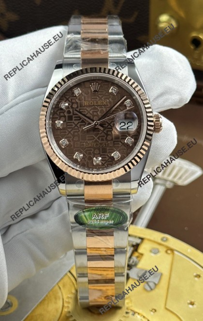 Rolex Datejust Super Clone Cal.3235 Brown Computer Dial 2 Tone Rose Gold Casing Watch 36MM