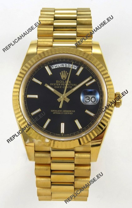 Rolex Day Date Super Clone Black Dial 40MM 220 Grams Swiss Replica watch 
