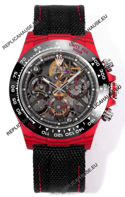 Rolex Daytona Blaken Red Carbon 1:1 Swiss Mirror Replica Skeleton Dial Cal.4130 Movement