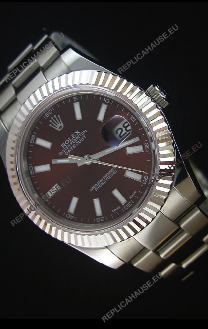 Rolex Datejust II 41MM with Cal.3136 Movement Swiss Replica Watch in Brown Dial Stick Markers 