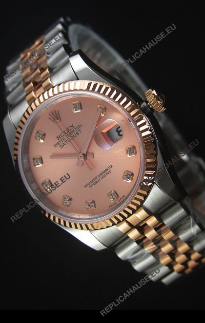Rolex Datejust Replica Watch Rose Gold with Diamonds Dial in 36MM with 3135 Swiss Movement 