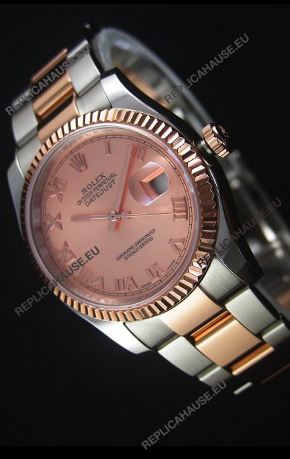 Rolex Datejust Replica Watch Rose Gold with Roman Dial in 36MM with 3135 Swiss Movement 