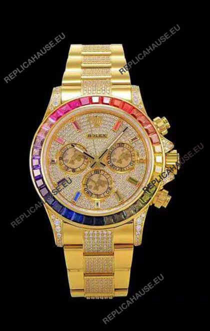 Rolex Daytona ICED OUT Yellow Gold Watch Original Cal.4130 Movement - 1:1 Mirror 904L Steel Watch 