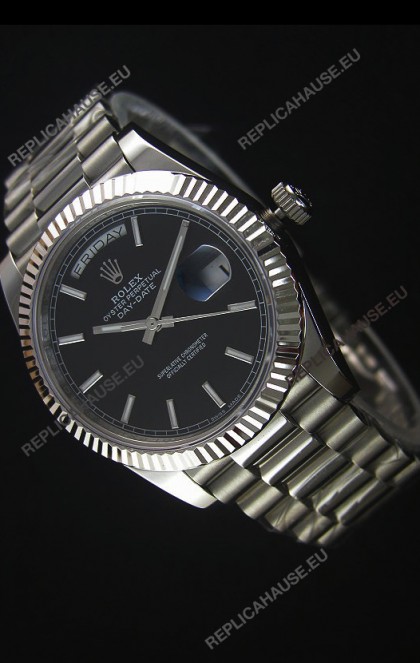 Rolex Day Date Japanese Replica Watch - Black Dial in Steel Casing - 40MM