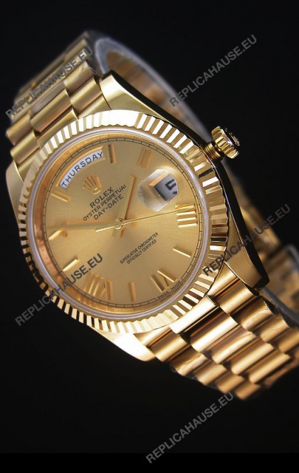 Rolex Day Date Japanese Replica Watch - Yellow Gold Casing in Gold Dial 40MM